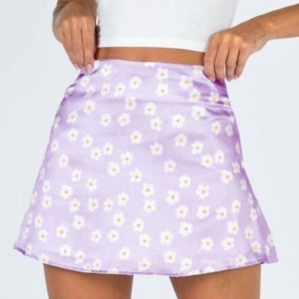Princess Polly Silky Lilac Olton‎ Floral Print Satin Mini Skirt Women Size 4